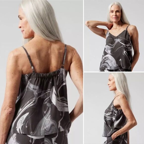 NWOT - Athleta Calm Cool Cami Sleep Top Size Medium Gray Marble Swirl Retail $59 - Picture 2 of 7